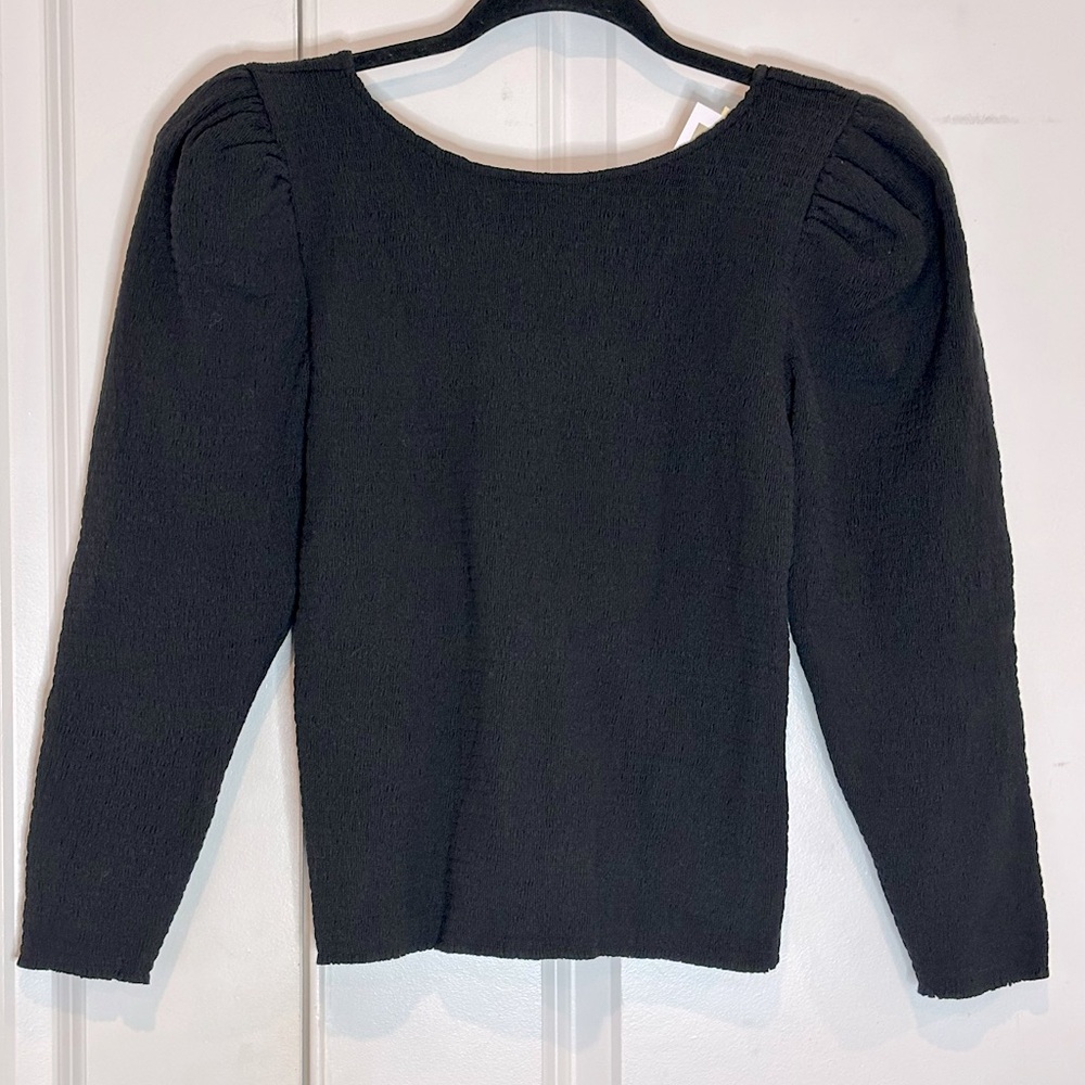 NWT Nation LTD Black Fully Smocked Puff Shoulder Long Sleeve Top S